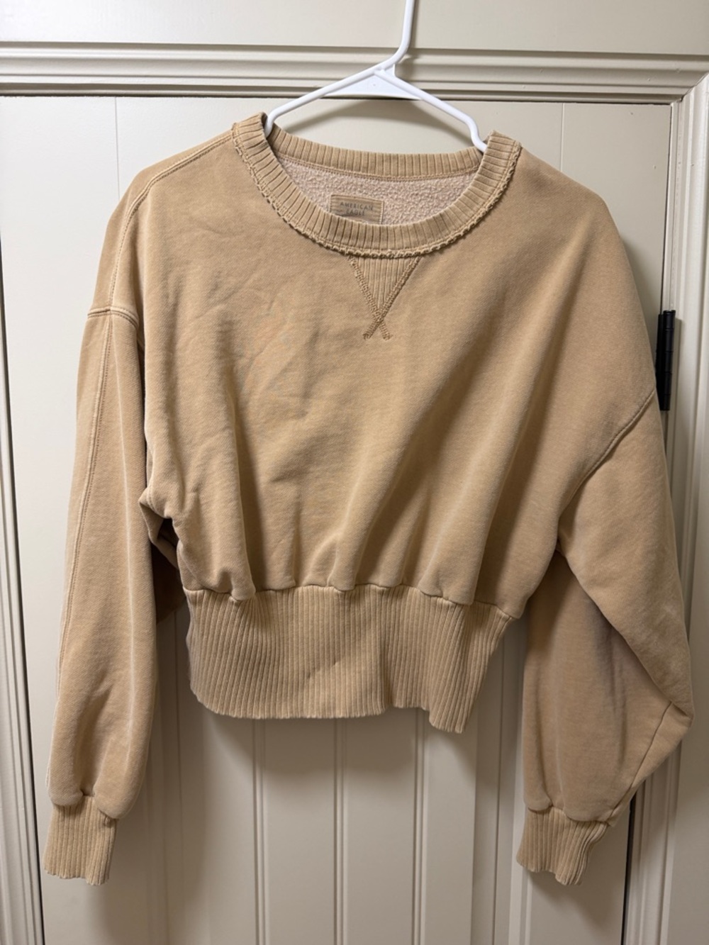 American Eagle Outfitters Cropped Crewneck Sweatshirt - Beige